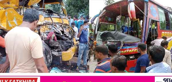 সাতক্ষীরায় বাস-ট্রাক মুখোমুখি সংঘর্ষ : আহত ১০