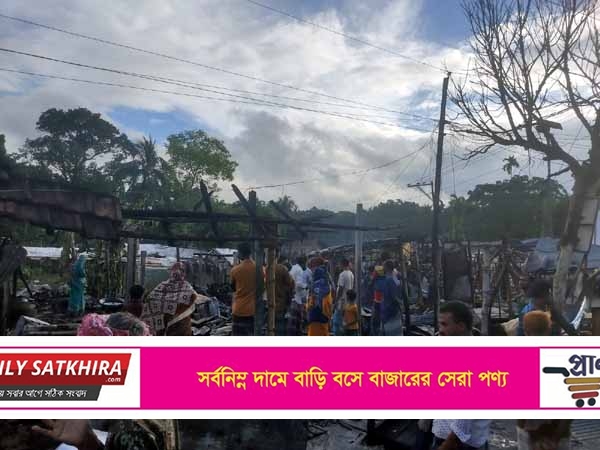 তালায় হাজরাকাটি বাজারে ভয়াবহ অগ্নিকাণ্ডে ৮ দোকান পুড়ে ছাই