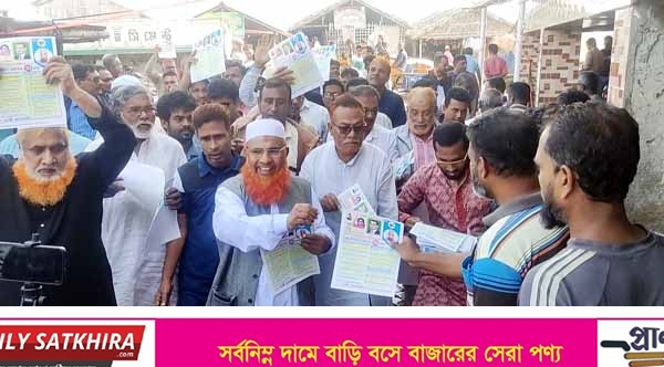 মহেশ্বরকাটি বাজারে বিএনপির প্রার্থী কাজী আলাউদ্দিনের লিফলেট বিতরণ