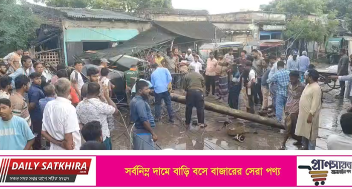 আশাশুনিতে পল্লী বিদ্যুতের খুঁটি ভেঙে ইজিবাইকের ওপর: অল্পের জন্য প্রাণে বাঁচলেন পথচারী